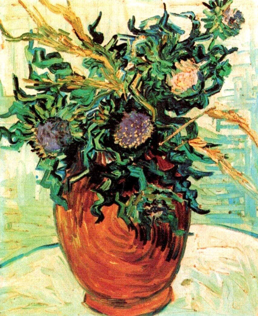 Картина Ван Гога Натюрморт: ваза с цветами и чертополохом 1890